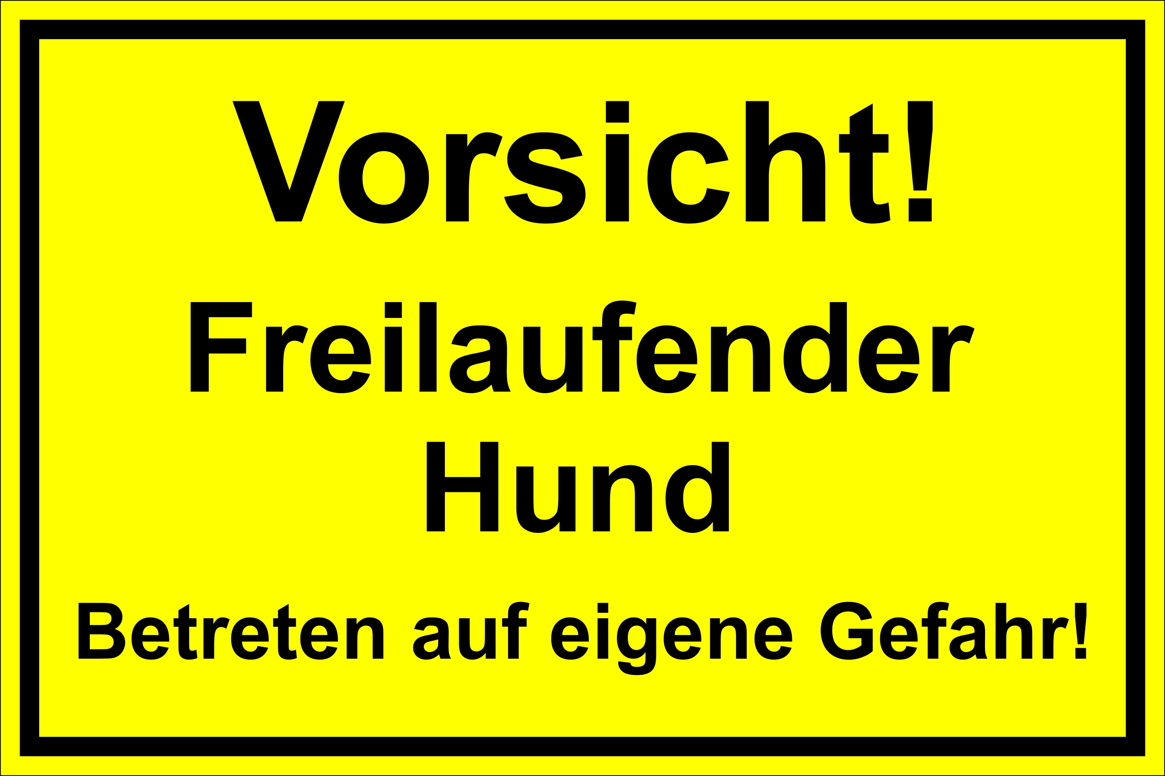 Schild Vorsicht Achtung Freilaufender Hund 30x20cm Warnschild Tür